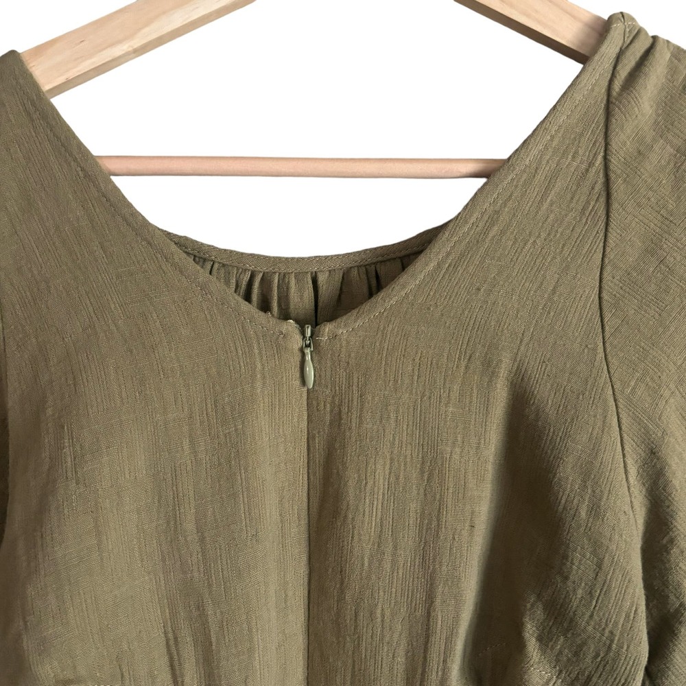 Maurie + Eve Another Day Mini Dress Olive Green XS Puff Sleeves Cut Out Cotton - Picture 7 of 12